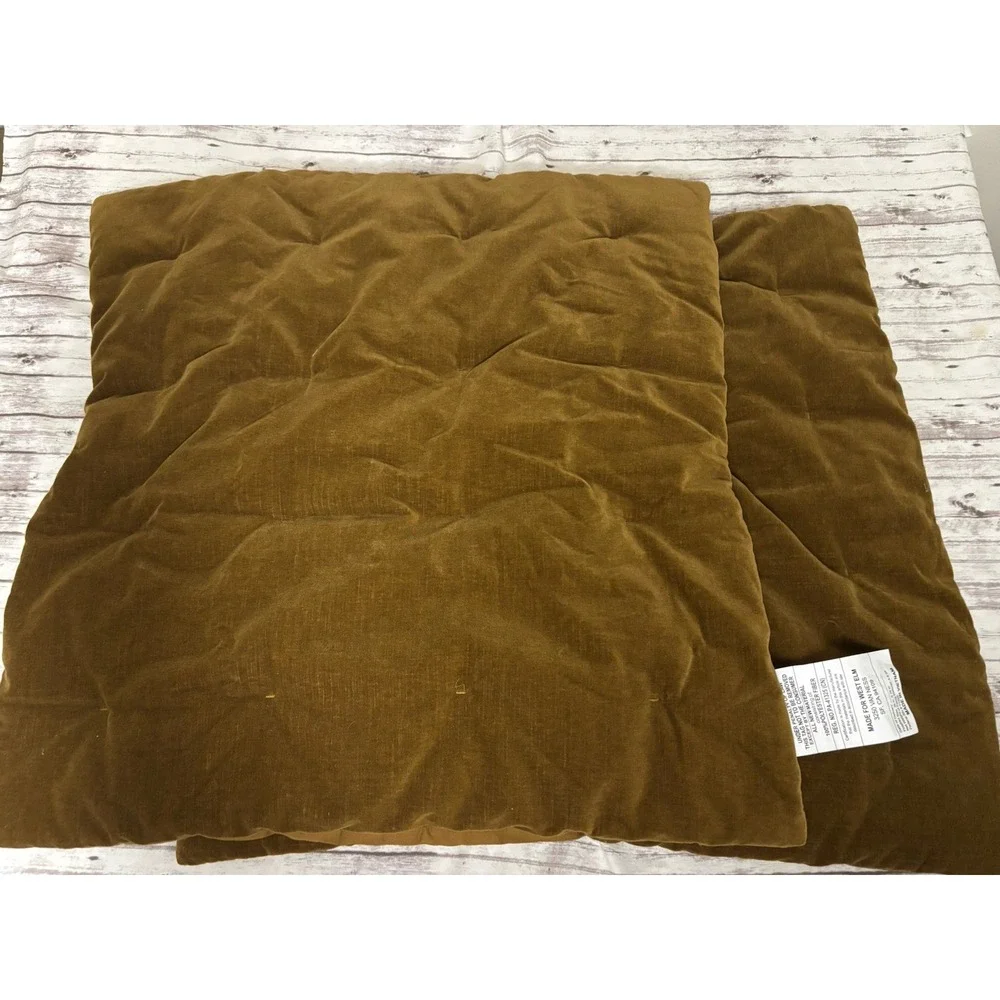 New West Elm Classic Cotton Velvet Tack Stitch Set Of 2 Euro Shams Cumin Gold